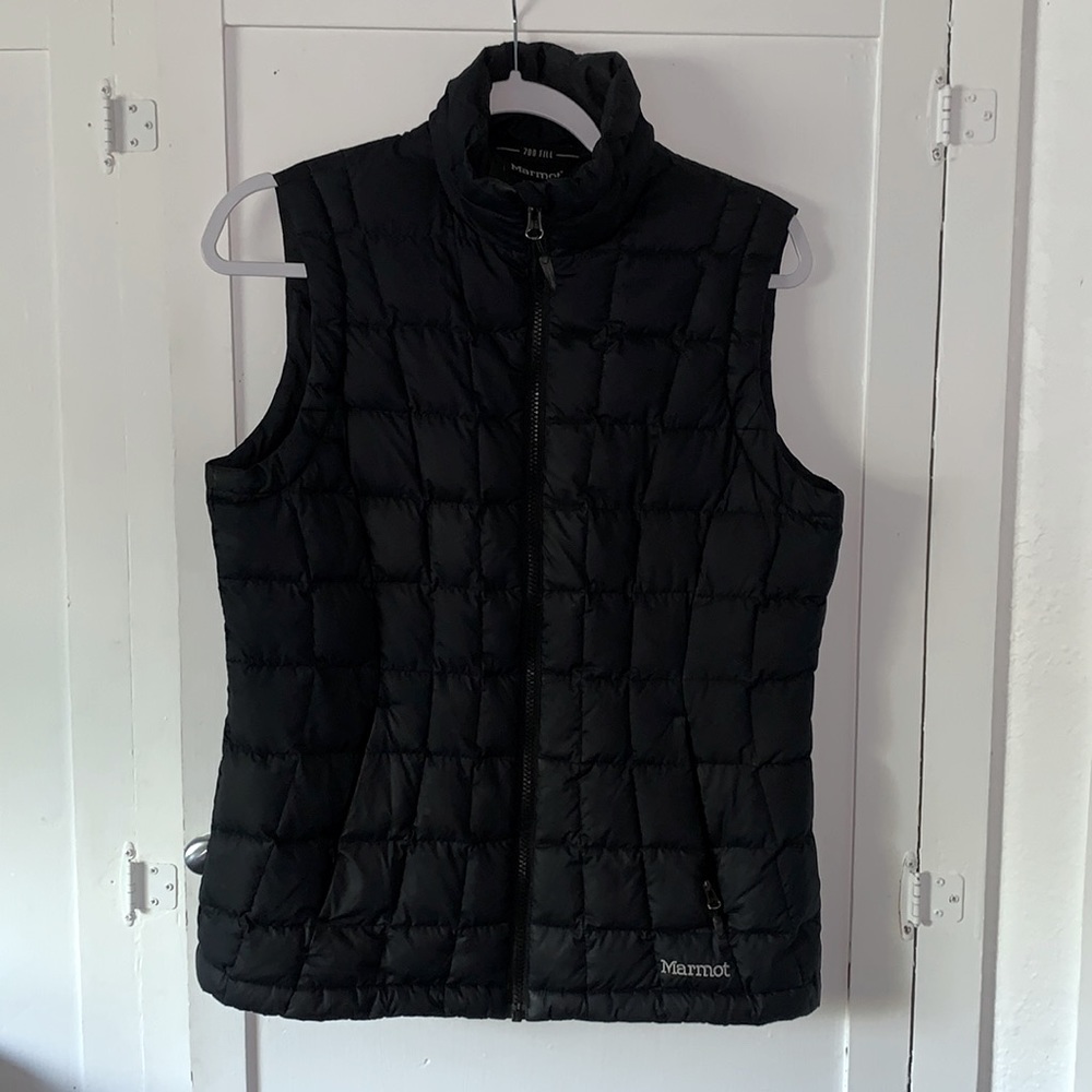 Black Marmot 700 fill down filled vest.